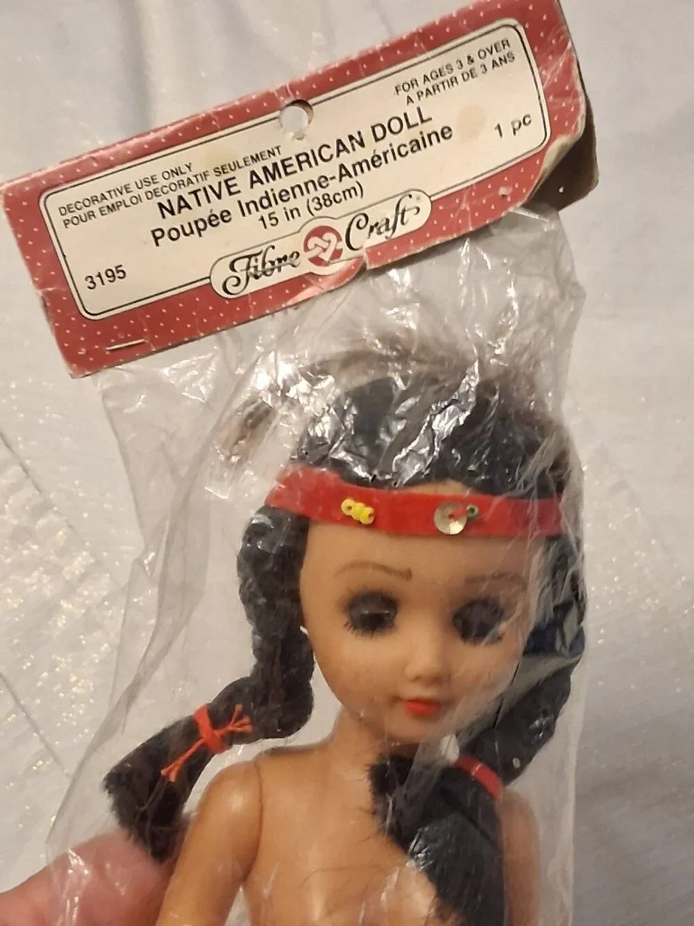 Fibre Craft Indian Princess 15” Doll Black Hair Brown Blink Eyes New Vintage